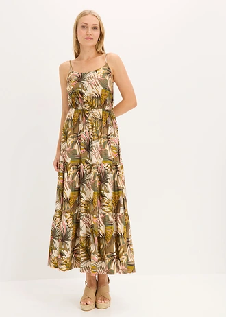 Robe longue et fluide en viscose, Couleur: vert nature imprimé