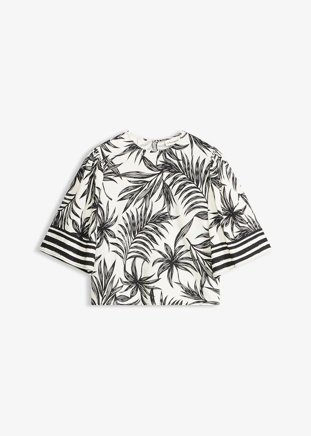 Blouse manches courtes • noir-blanc imprimé • Boutique bonprix