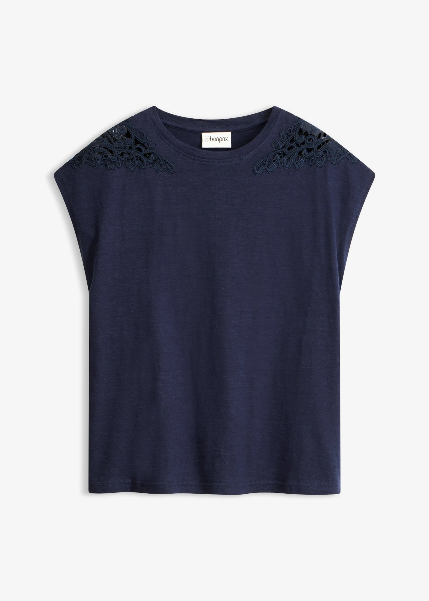 T-shirt 100% coton avec dentelle • bleu foncé • Boutique bonprix