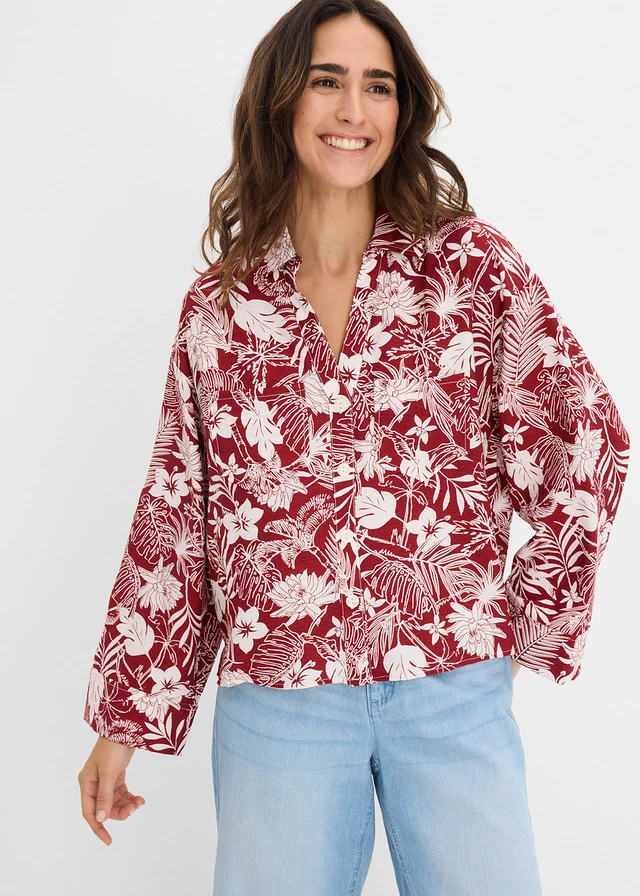 Resort blouse van een viscose-mix, Kleur: woestijnrood-wolwit gedessineerd