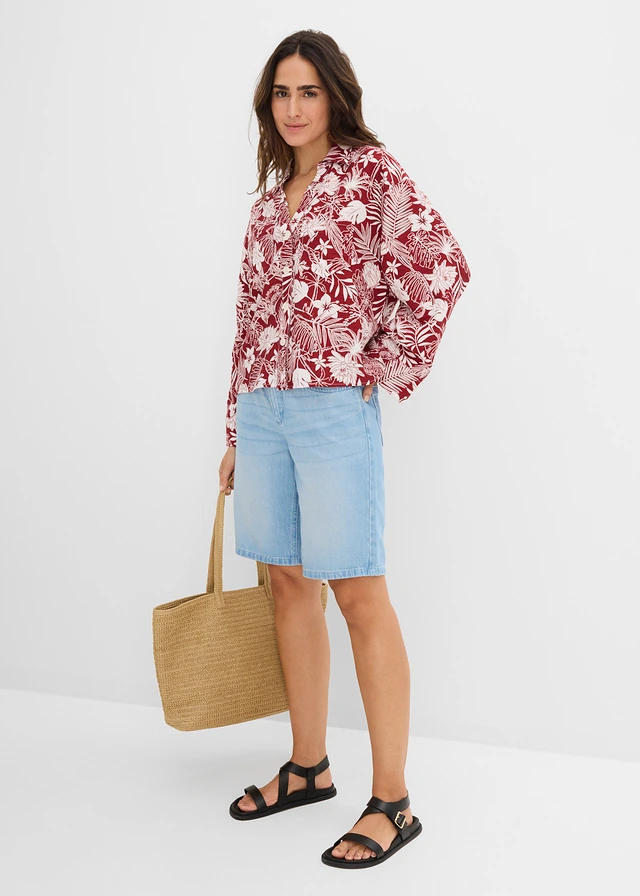 Resort blouse van een viscose-mix, Kleur: woestijnrood-wolwit gedessineerd