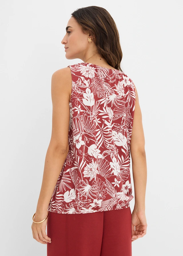 Jersey top van viscose, Kleur: woestijnrood-wolwit gedessineerd