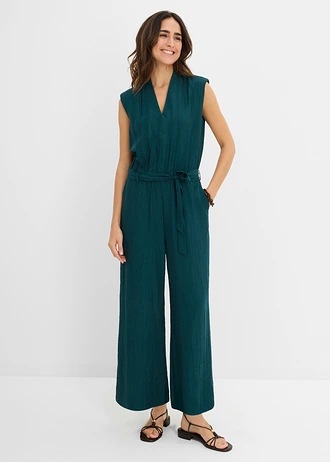 Jumpsuit van viscose met kelkkraag, Kleur: diepgroen