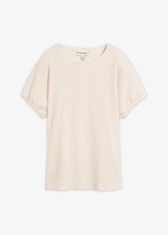 T-shirt van gestructureerd materiaal, Kleur: wolwit