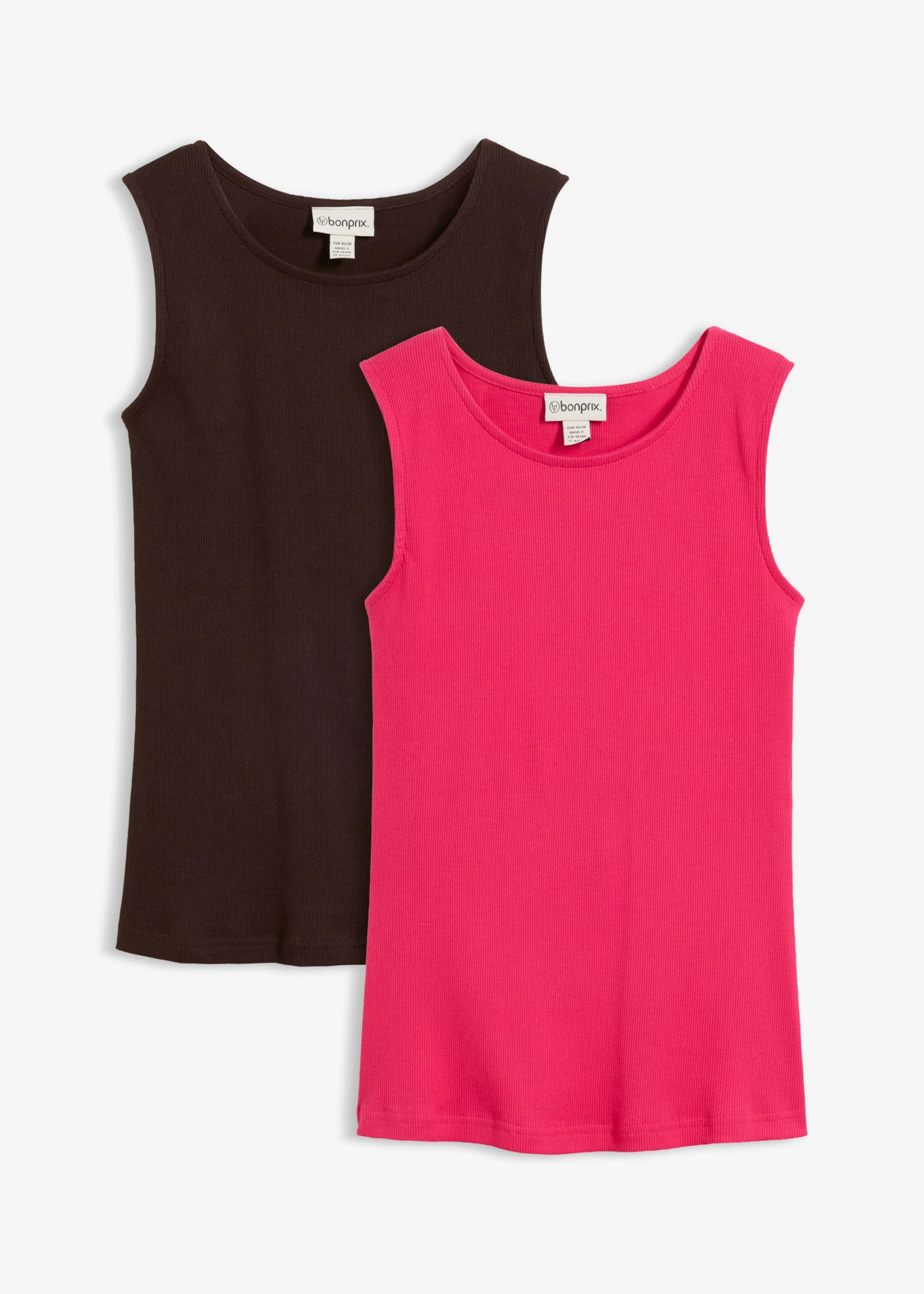 Geribde top (set van 2) van biologisch katoen • pinklady+donkerbruin • bonprix online shop