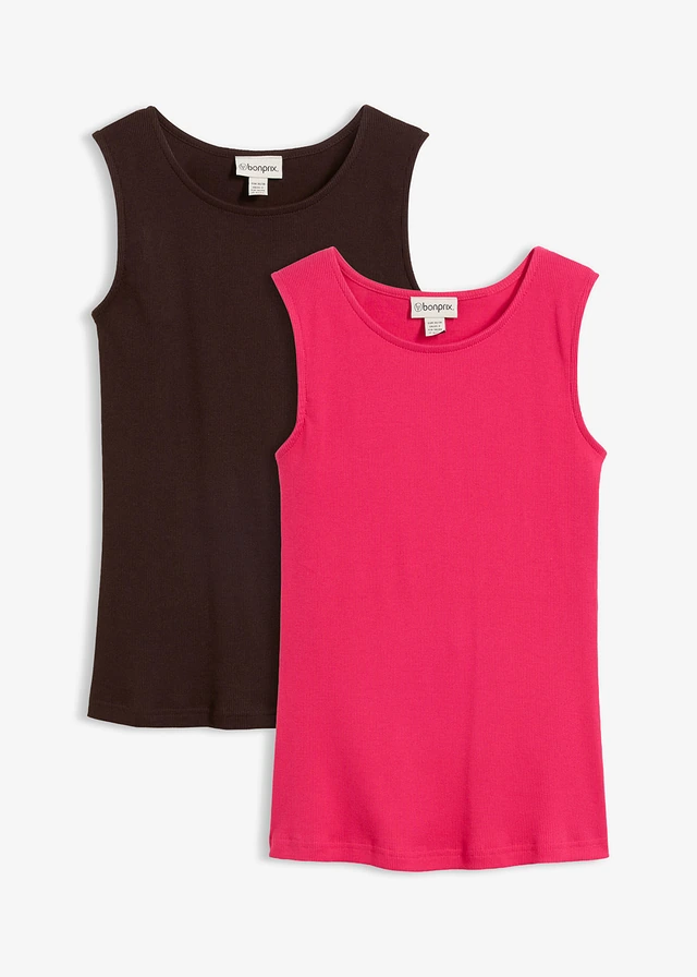 Top w prążek z czystej bawełny organicznej (2 szt.) • różowy pink lady+ciemnobrązowy • sklep bonprix