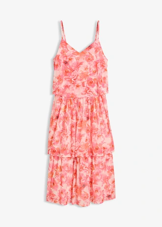 Robe midi en mesh doux, Couleur: rose clair floral