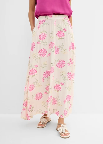 Dlouhá sukně z čisté viskózy • světle růžovo-pinklady s květy • bonprix obchod