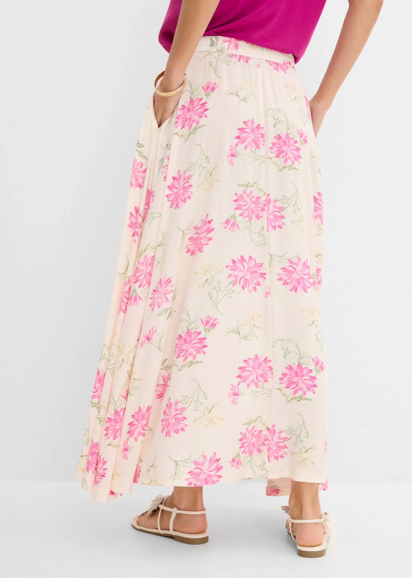 Fustă maxi 100% din viscoză • roz deschis-roz-pinklady floral • magazin bonprix