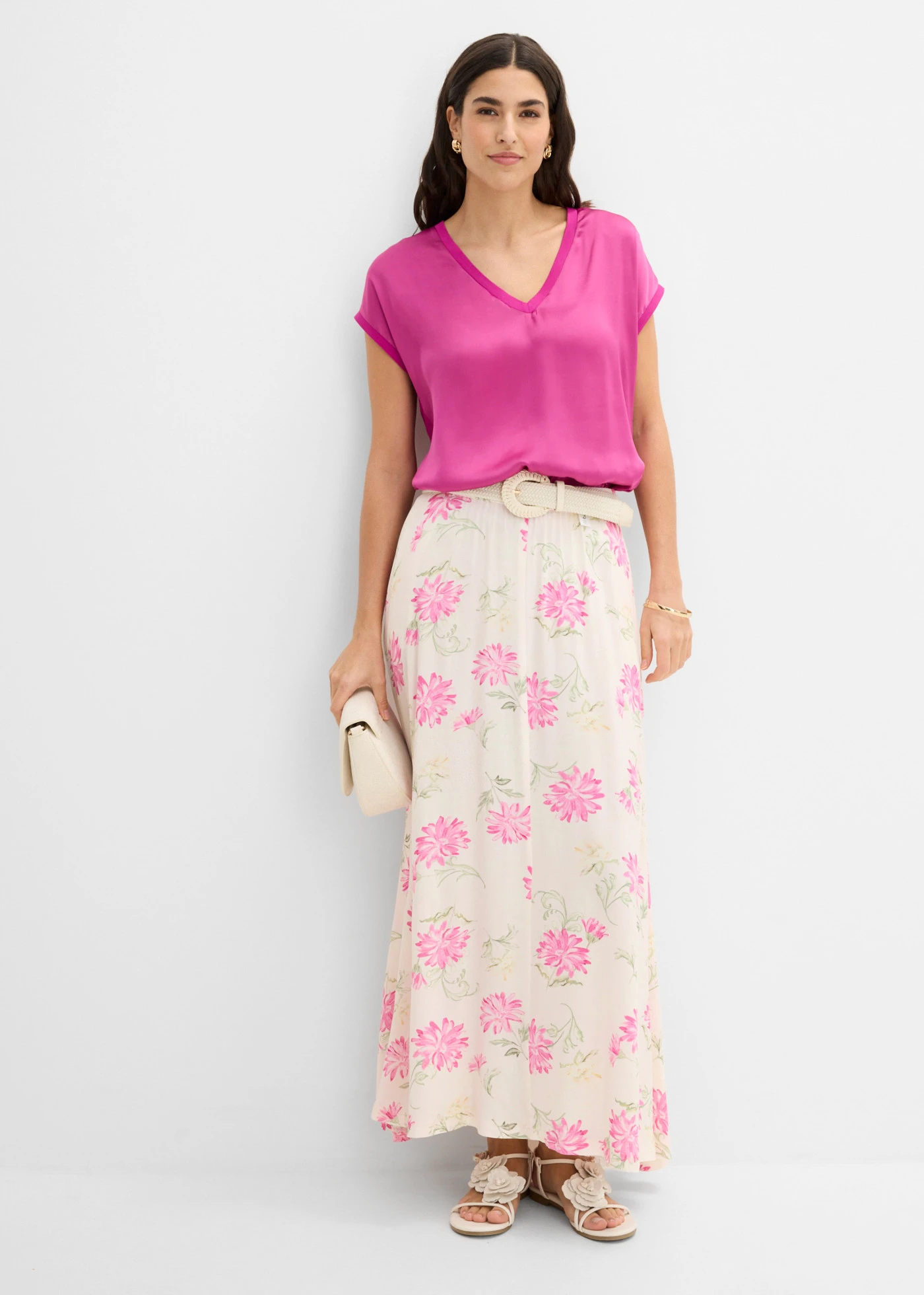 Jupe longue 100% viscose • rose clair-fuchsia floral • Boutique bonprix