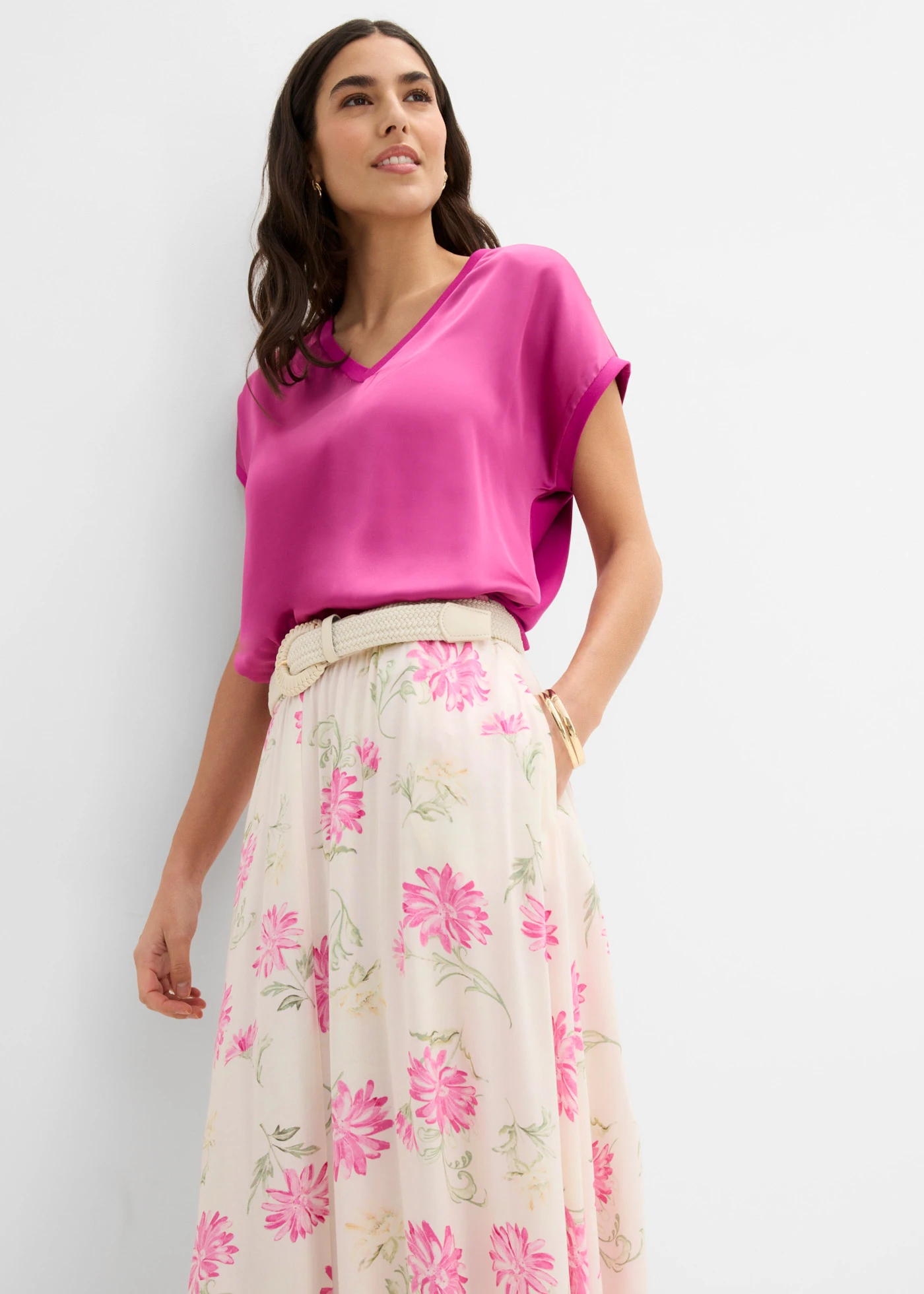 Fustă maxi 100% din viscoză • roz deschis-roz-pinklady floral • magazin bonprix