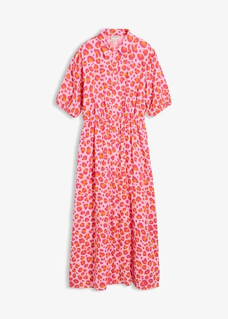 Robe-chemise légère en gaze de coton, Couleur: rose-fuchsia léopard