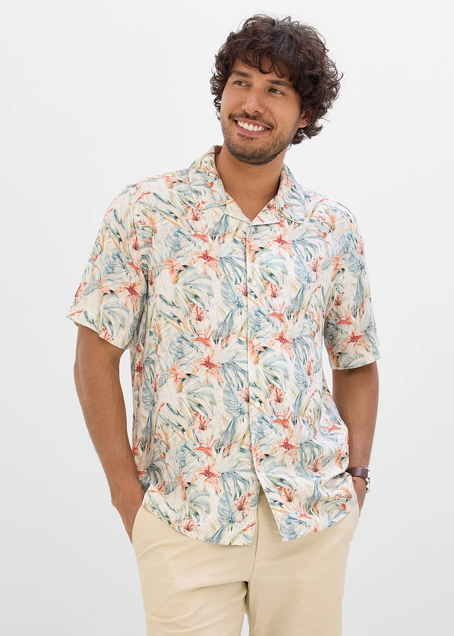 Chemise manches courtes 100% viscose, Couleur: sable clair floral