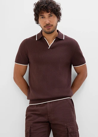 Bluză polo tricotată, Regular Fit • maro închis/ecru • magazin bonprix