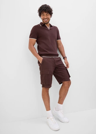 Gebreid poloshirt, regular fit • donkerbruin-wolwit • bonprix online shop
