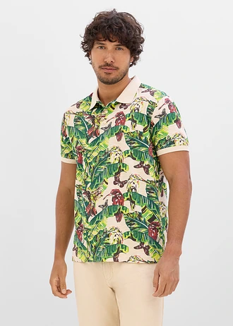 Poloshirt met korte mouwen van biologisch katoen, Kleur: wolwit gebloemd