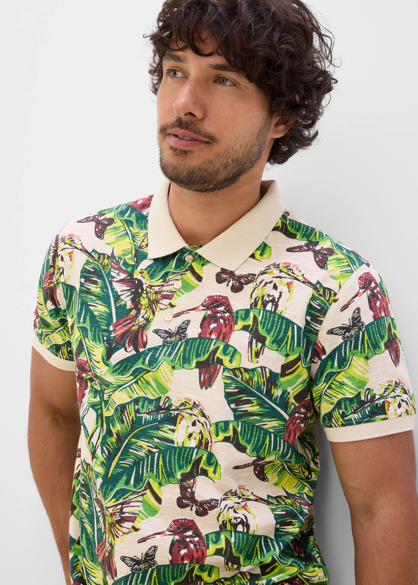 Polo 100% coton, manches courtes • écru floral • Boutique bonprix