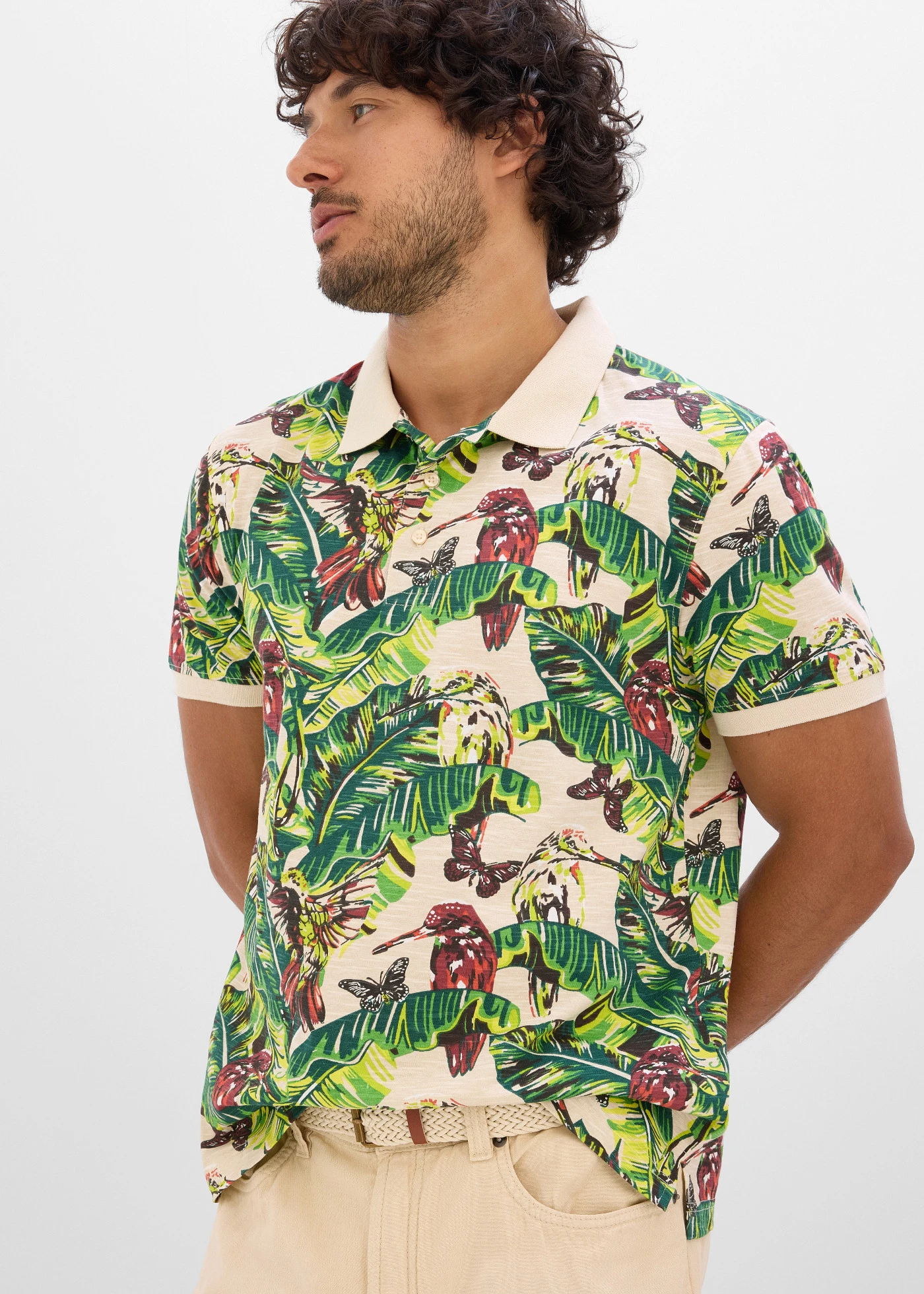 Poloshirt met korte mouwen van biologisch katoen • wolwit gebloemd • bonprix online shop