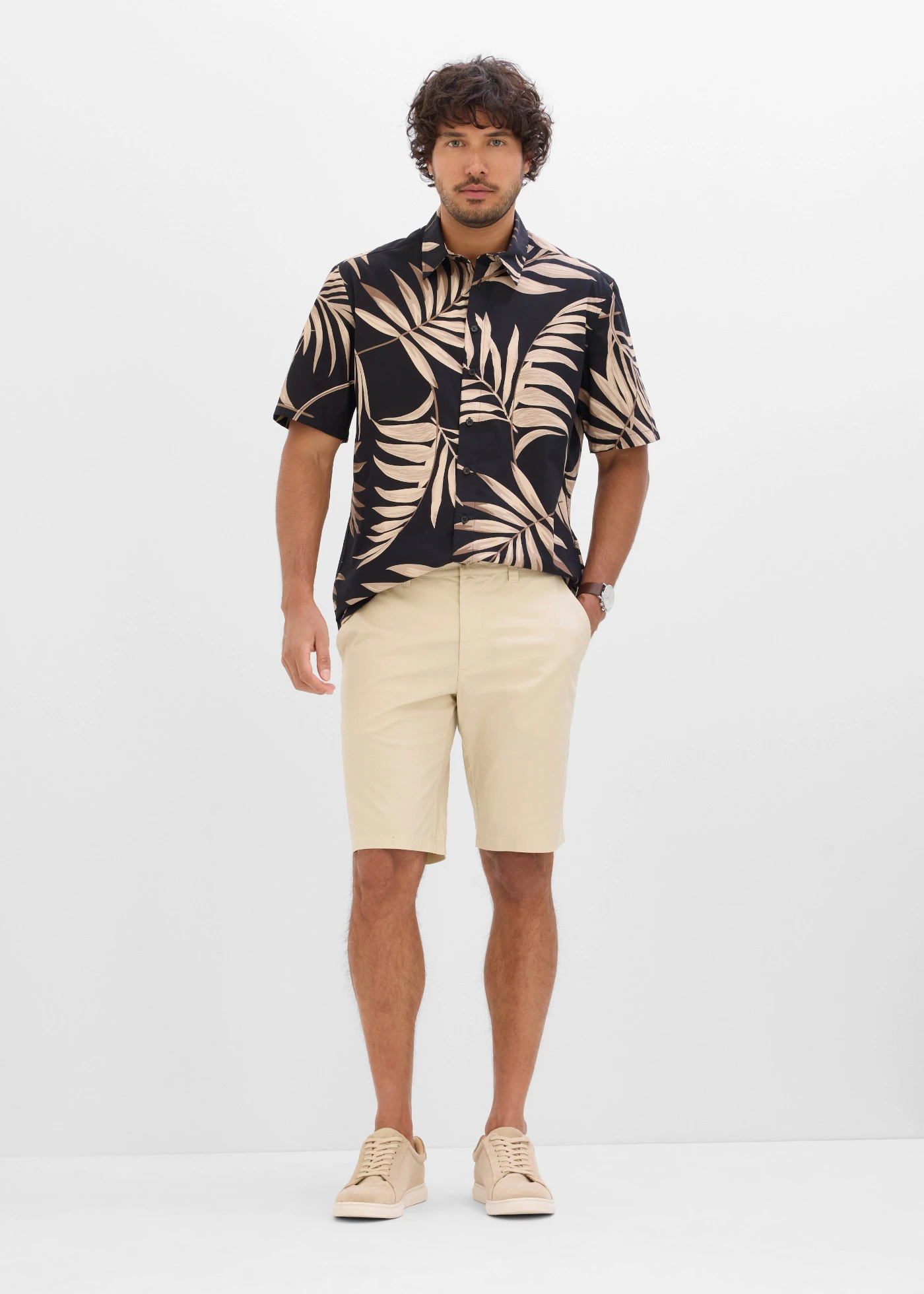 Stretch chino bermuda, regular fit (set van 2) • zwart+lichtsand • bonprix online shop