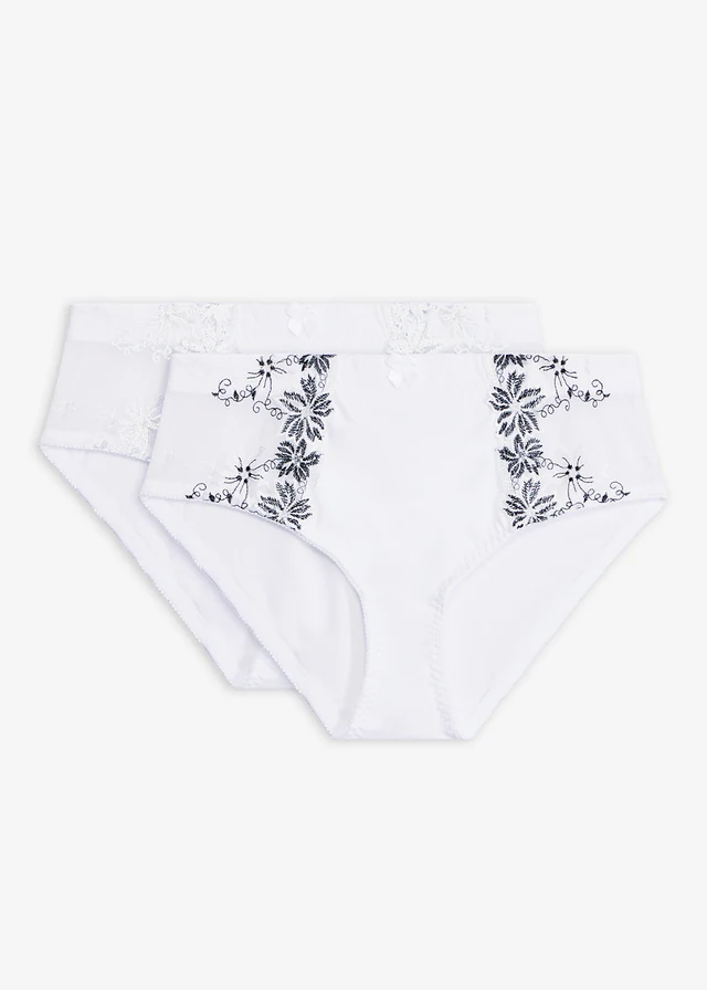Corrigerende slip met elegant borduursel (set van 2), Kleur: wit+wit-zwart