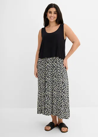 Jersey jurk van een soepele viscose-elastanmix, Kleur: zwart gebloemd