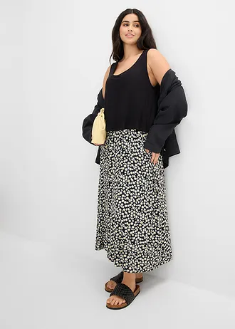 Robe fluide en jersey viscose extensible, Couleur: noir floral
