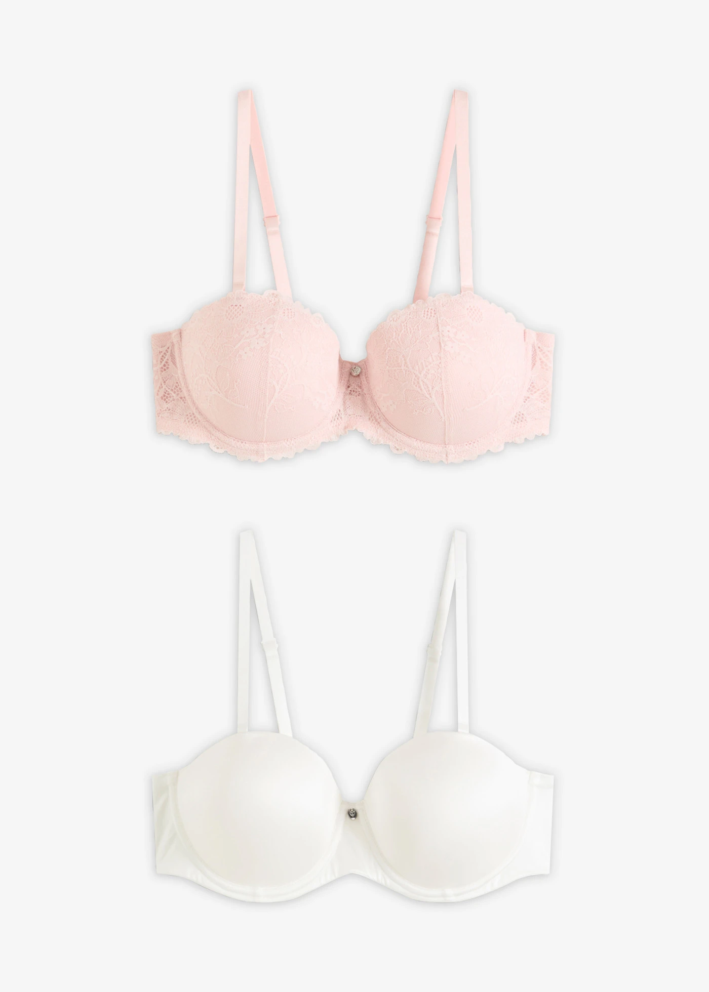 Sutien balconette cu bretele detașabile și dantelă moale (set/2 buc.) • roz pal+ecru • magazin bonprix