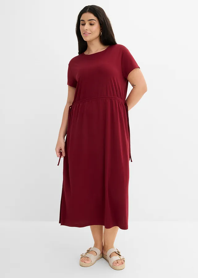 Robe douce en jersey piqué, Couleur: rouge rubis