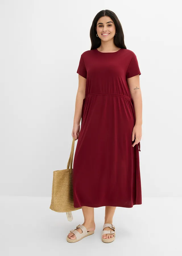 Robe douce en jersey piqué, Couleur: rouge rubis