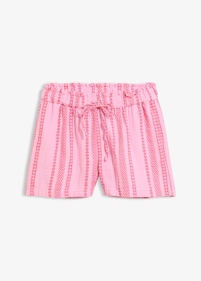Pantaloni scurți din muselină vaporoasă • roz pal-roz-neon cu imprimeu • magazin bonprix