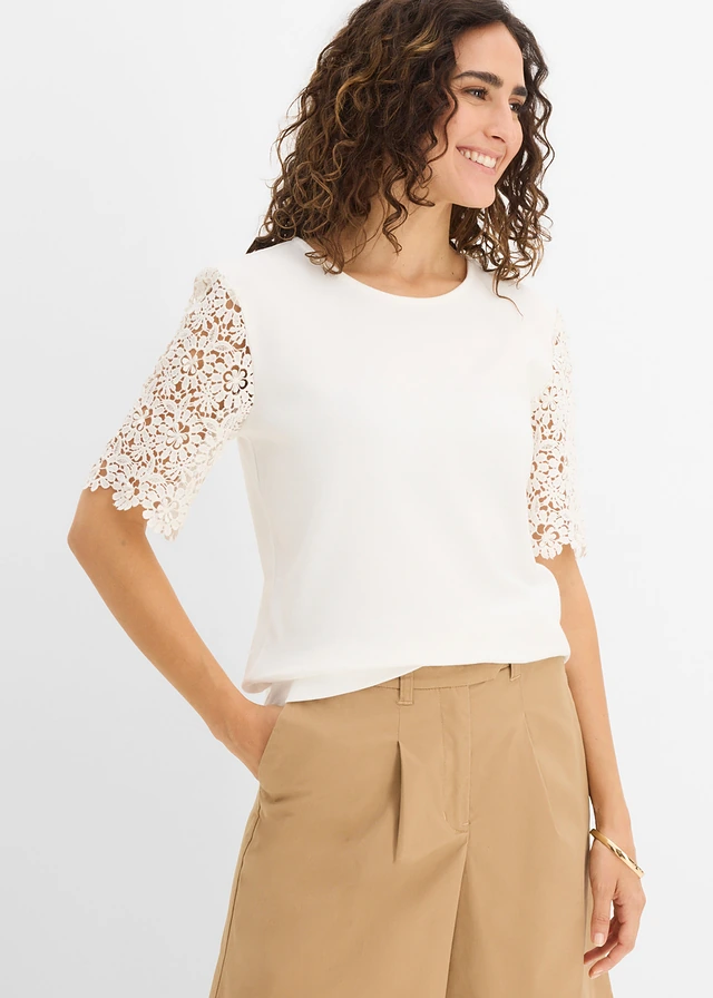 T-shirt en coton, Couleur: ecru