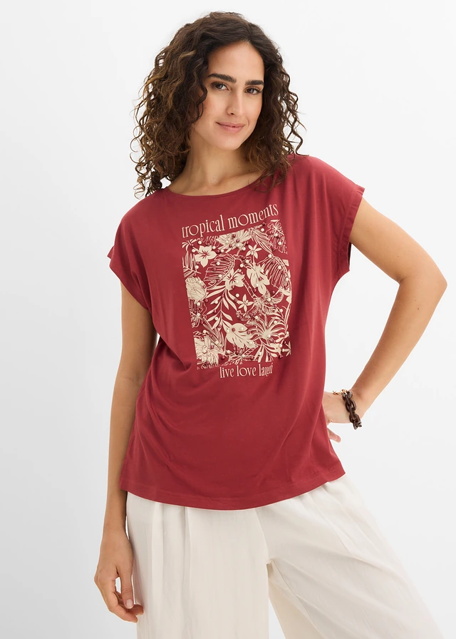 T-shirt en jersey viscose, Couleur: rouge désert