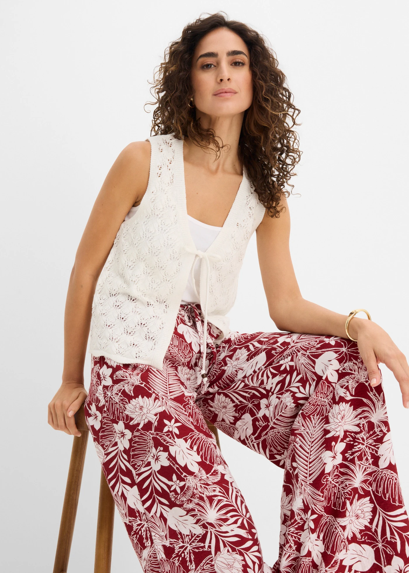 Gebreid ajour vest • wolwit • bonprix online shop