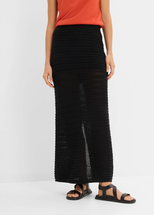 Jupe longue en maille, Couleur: noir