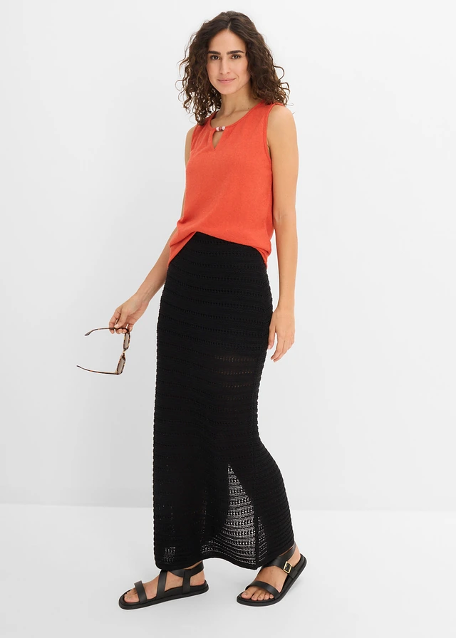 Jupe longue en maille, Couleur: noir