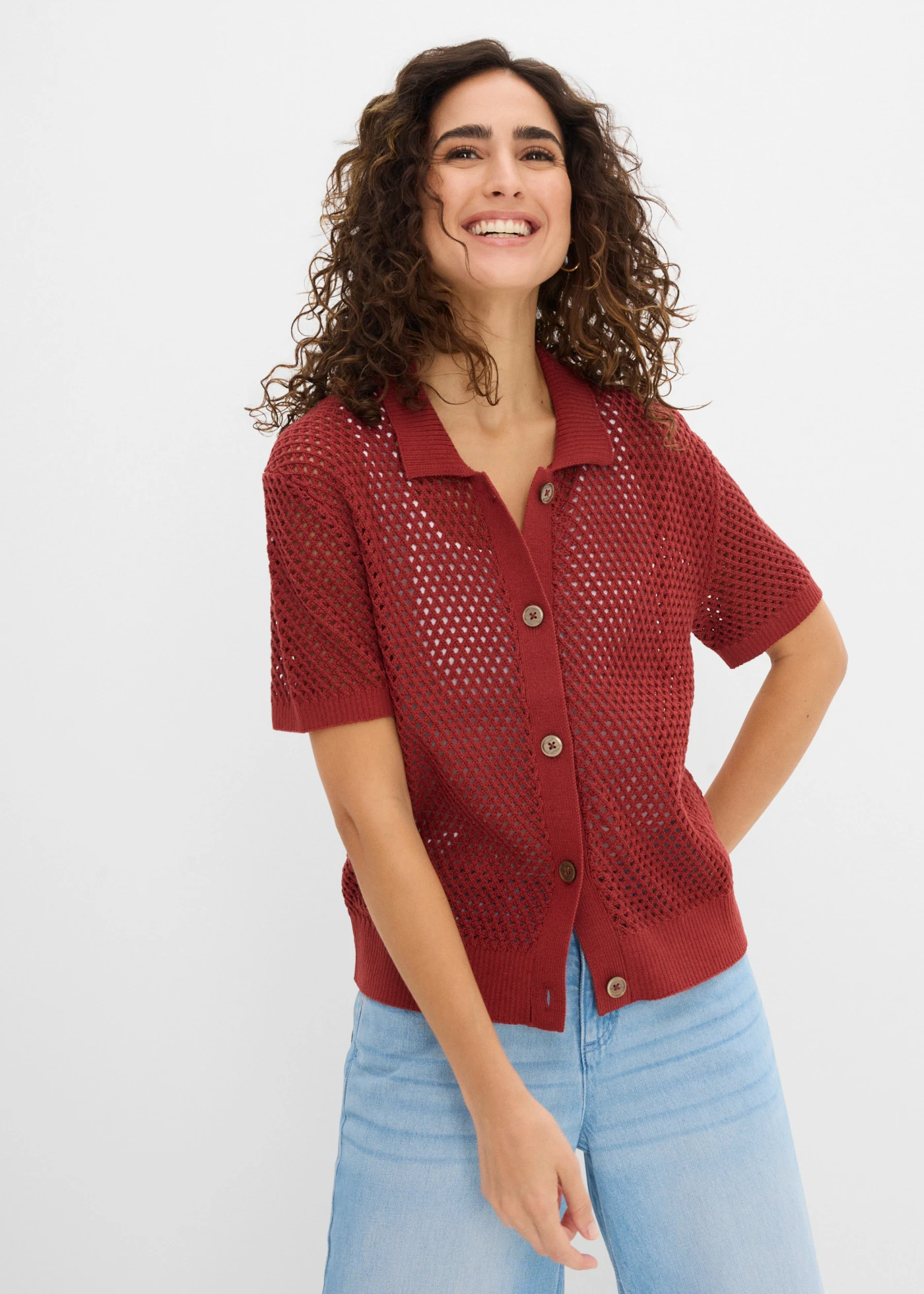 Gilet en maille ajourée • rouge désert • Boutique bonprix