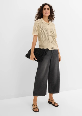 Gilet en maille ajourée, Couleur: sable clair