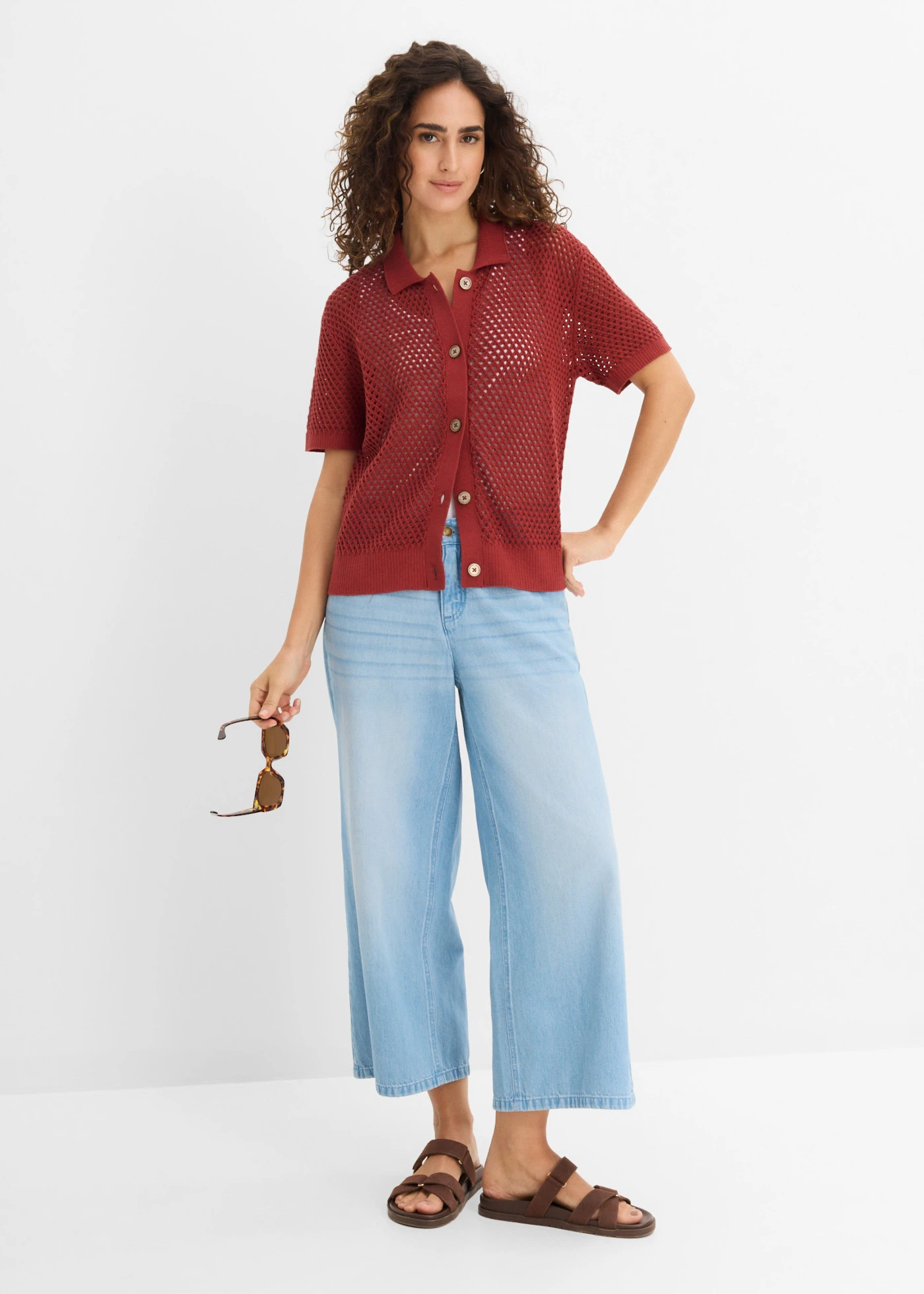 Ažúrový pletený sveter • púštna červená • obchod bonprix