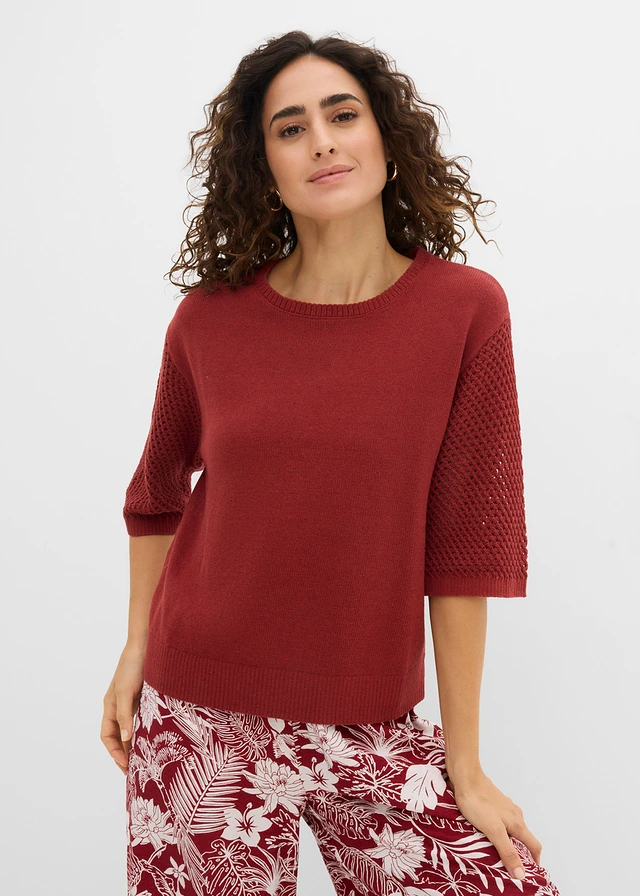 Pull en coton majoritaire, Couleur: rouge désert