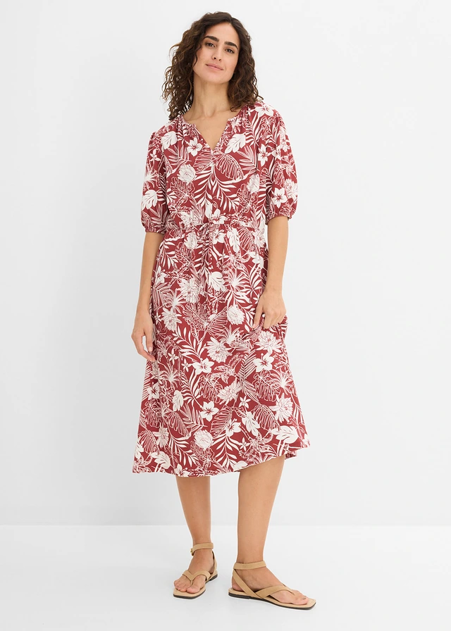 Robe douce en jersey viscose, Couleur: rouge désert-écru imprimé