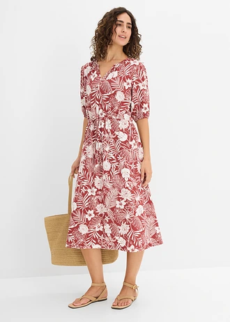 Sukienka z dżerseju z miękkiej mieszanki wiskozy • czerwony pustynny-biel wełny z nadrukiem • sklep bonprix