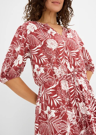Sukienka z dżerseju z miękkiej mieszanki wiskozy • czerwony pustynny-biel wełny z nadrukiem • sklep bonprix