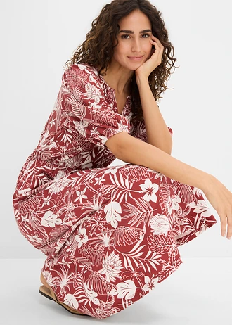 Sukienka z dżerseju z miękkiej mieszanki wiskozy • czerwony pustynny-biel wełny z nadrukiem • sklep bonprix