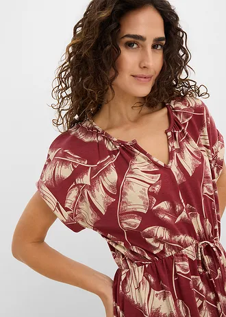 Robe en jersey fluide • rouge désert-sable clair imprimé • Boutique bonprix
