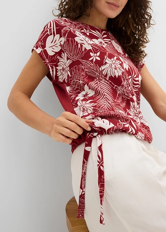 T-shirt en jersey viscose • devant : rouge désert-écru imprimédos : rouge désert uni • Boutique bonprix