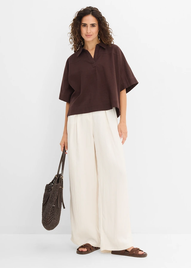 Blouse longue 100% coton, Couleur: marron foncé