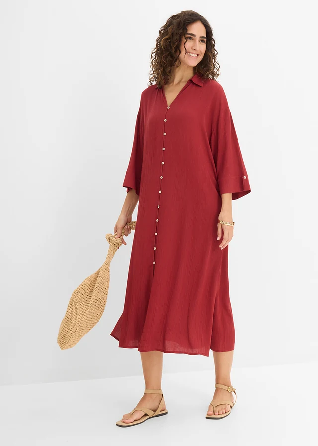 Kaftan jurk van soepele viscose, Kleur: woestijnrood