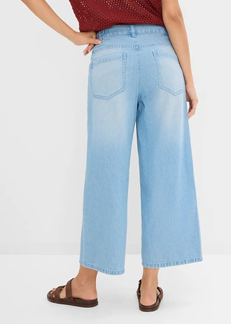 Wide Leg farmer, Mid Waist, kényelmes derékpánttal, szín: világoskék denim, használt hatású