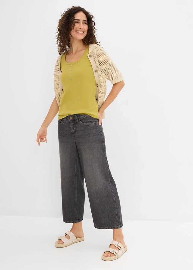 Blugi wide leg Mid Waist, talie confortabilă bej nisipiu mat
