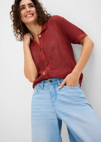 Wide Leg farmer, Mid Waist, kényelmes derékpánttal • világoskék denim, használt hatású • bonprix áruház